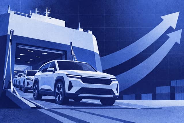 Stylised gradient cover illustration for "South Korea Car Export Statistics 2026: Latest Data and Trends".