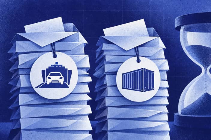 Editorial illustration of Paired illustrative shipment-price columns with unresolved charges and quote timing.