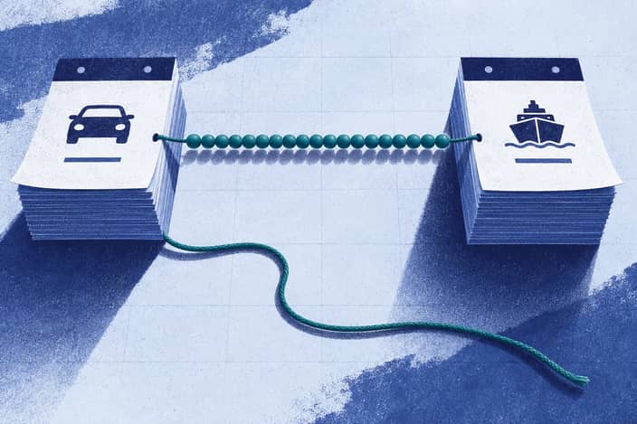 Editorial illustration of Paired date columns bridged by an eighteen-bead interval and unmarked duration cord.