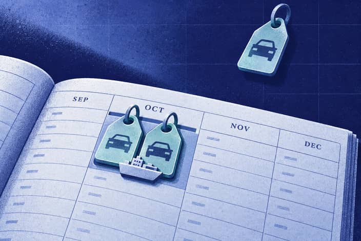 Editorial illustration of Aligned schedule ledger, vessel key tags, and an unresolved loose sailing tag.