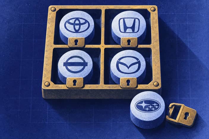 Editorial illustration of Four reported registration seals inside a grid, with an unattached seal showing an incomplete aggregate.