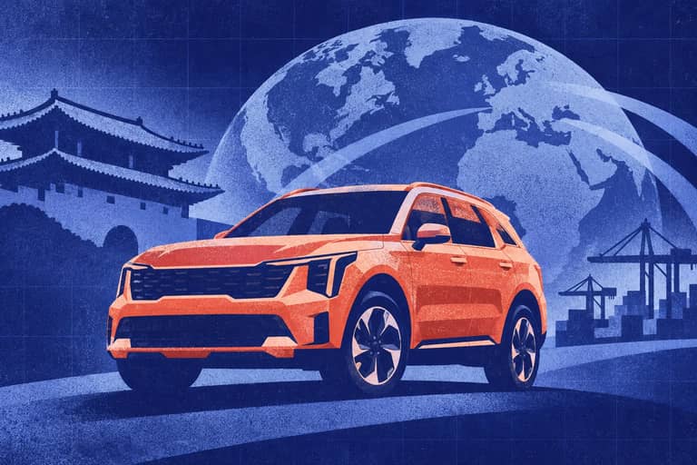 Editorial cover illustration for "Kia September 2026 Global Sales: 281,984 Units and a Record Third Quarter".