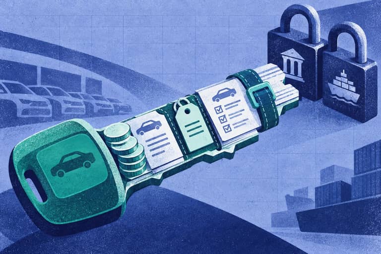 Editorial collage of Oversized vehicle key carrying cost and booking records beside separate regulator and carrier locks.
